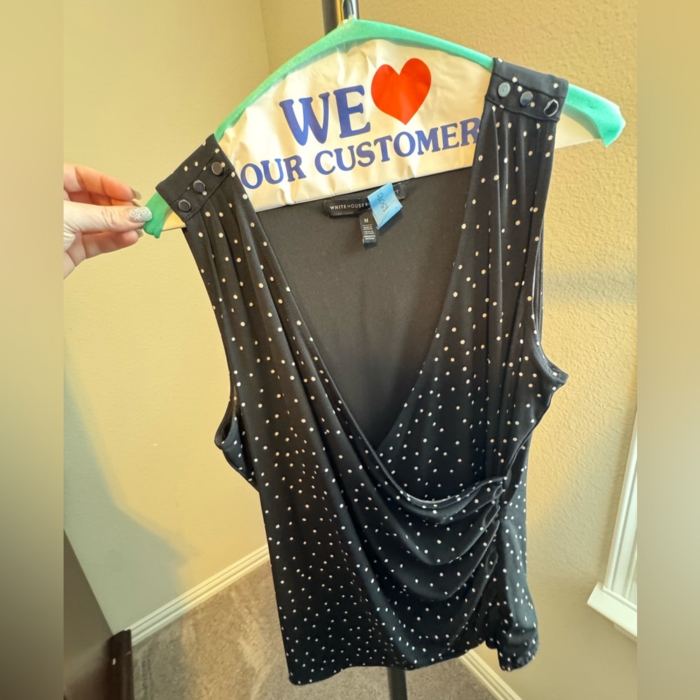 White House Black Market Sleeveless Black Polka Dot Blouse